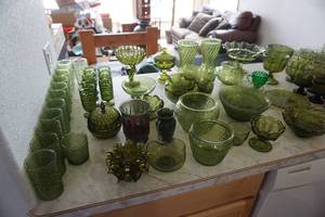 lot 81 image: Large lot of Noritake Brown Square & Fostoria GreenBrown Round Designer Glass Ware