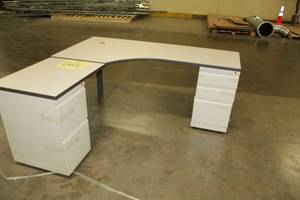 lot 1348 image: L-Shaped Office Cubicle Desk with 2-File Cabinets
