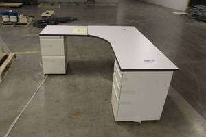 lot 1347 image: L-Shaped Office Cubicle Desk with 2-File Cabinets