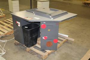 lot 1346 image: Office Table with 2-Metal File Cabinets