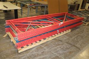 lot 1329 image: Lot of (5) Commercial Pallet Racking Uprights 12ft.