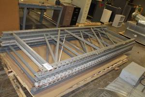 lot 1328 image: Lot of (5) Commercial Pallet Racking Uprights 12ft.