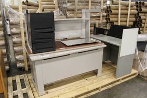 lot 1513 image: 2-Piece Office Desk with Table Cabinet and Metal Cabinet
