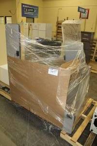 lot 1477 image: Office Cubicle Desk and 2-Computer Monitor Stands