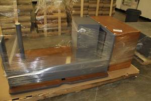 lot 1503 image: 2-Piece Office Desk with Wood Lateral File Cabinet and Metal File Cabinet