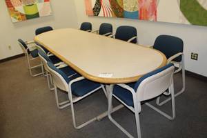lot 1527 image: Oval Wood Conference Table with 10-Padded Conference Arm Chairs