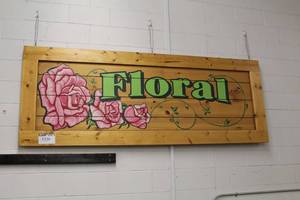 lot 1530 image: Floral Painted Wood Wall Mural
