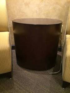 OVAL EGG SHAPE HEAVY WOOD END TABLE - HAS SOME WEAR