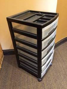 6 DRAWER STORAGE TOWER - COUPLE SMALL CRACKS AT BOTTOM