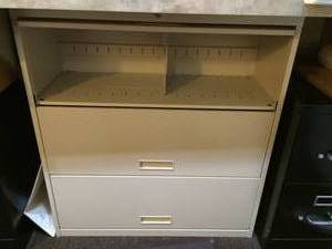 VERY HARD TO FIND 3 DRAWER LIFT UP RETRACTABLE DOOR &amp SLIDE OUT TRAY MEDICAL CHART FILING CABINET WITH LOCK - GREAT CONDITION - NEEDS NEW KEY