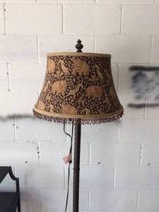 BEAUTIFUL HIGH QUALITY HEAVY IRON FLOOR LAMP WITH JUNGLE ELEPHANT FABRIC SHADE - GREAT CONDITION BUT BASE HAS A LITTLE WEAR - I WANT THIS OF COURSE&nbsp&nbsp