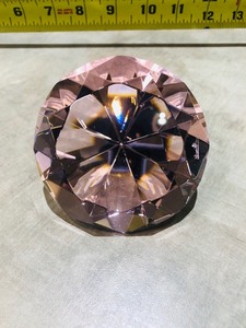 GORGEOUS 5 DIAMETER ROSE COLORED DIAMOND CUT CRYSTAL GLASS GEMSTONE - NO CHIPS OR SCRATCHES - MARKED ROSENTHAL