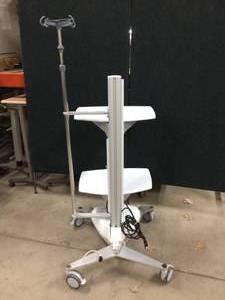 lot 12 image: LABORIE GOBY LAPTOP MOBILE WORKSTATION WITH ADJUSTABLE SHELVES - ONE FOR PRINTER PLUS IV POLE - GREAT CONDITION 