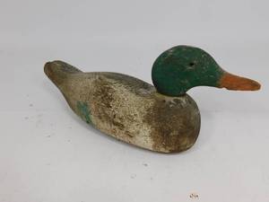 lot 2 image: Vintage Hand Carved Wooden Mallard Decoy