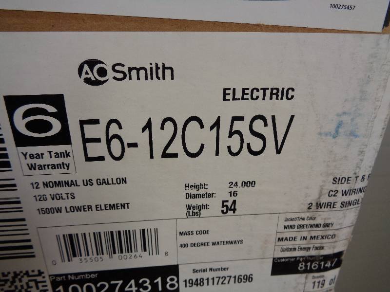 Brand New AO Smith 12 Gallon Electric Water Heater | New Home Improvement,  Tankless Water Heater, Bathroom, Kitchen, Tools, Building Materials, Shop  Supplies, Sinks, Candy, BBQ, and More! | K-BID