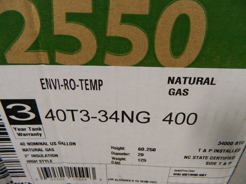 New Envirotemp 40-Gallon Tall 3-Year Natural Gas Water Heater - Dents | New  Home Improvement, Tankless Water Heater, Bathroom, Kitchen, Tools, Building  Materials, Shop Supplies, Sinks, Candy, BBQ, and More! | K-BID