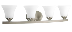 lot 17 image: New Progress Adorn Collection 4-Light Brushed Nickel Bathroom Vanity Light with Glass Shades