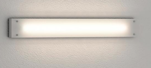 lot 35 image: New - 1-Light Brushed Nickel Fluorescent Bath Sconce with Etched Glass Shade