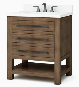 lot 80 image: New allen  roth Kennilton 30-in Gray Oak Single Sink Bathroom Vanity with Carrera White Engineered Stone Top