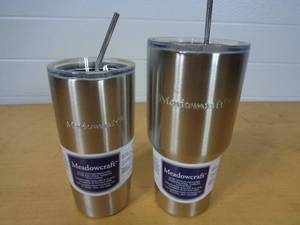 lot 150 image: 2 New Stainless Tumblers with Straws