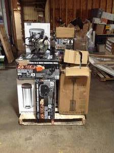 lot 31 image: Mixed pallet that includes grills, trashcans , fans and other outdoor appliances.