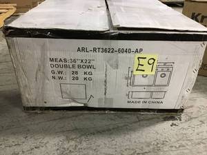 lot 49 image: Drop-in Top Mount 16-Gauge Stainless Steel 36 in. x 22 in. x 10 in. 6040 Offset Double Bowl Kitchen Sink Combo not used