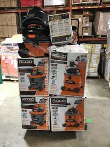 lot 53 image: Wholesale Mix Pallet of Ridgid  Vacuums  Original Customer returns