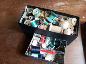 lot 20 image: Thread and Bobbins and Tin