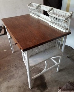 Vintage Wood and Wicker DeskVanity Table