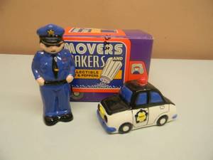 lot 11 image: VINTAGE OMNIBUS POLICEMAN & POLICE CAR SALT & PEPPER SHAKERS - HARD TO FIND - NEW IN BOX - SEE PICTURES