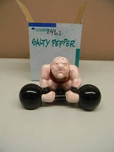 lot 19 image: VINTAGE SALTY PEPPER POWERLIFTER SALT & PEPPER SHAKER - AWESOME - IN BOX - SEE PICTURES