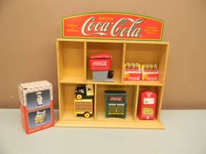 lot 27 image: VINTAGE COCA-COLA 6 SET COLLECTION WALL DISPLAY SALT & PEPPER SHAKERS - ALL NEW IN BOX - SEE PICTURES