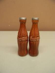 lot 30 image: VINTAGE COCA-COLA GLASSCERAMIC BOTTLES SALT & PEPPER SHAKERS - ORIGINAL - SEE PICTURES