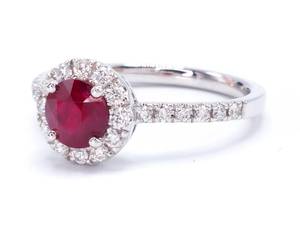 Brand New 1.14 Carats of Fine Burmese Ruby and Diamond Halo Ring in 14k White Gold - $4599 VIDEO