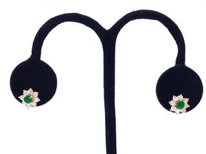 Gorgeous Natural Emerald and Diamond Estate Earrings in 14k Yellow Gold - $4125