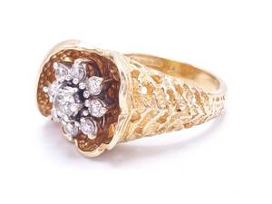 Vintage Custom Made Diamond Estate Ring in Heavy 14k Yellow Gold - $3850