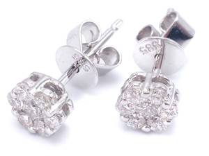 Attractive Diamond Cluster Estate Earrings in 14k White Gold - $1999