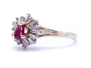 Flashy Art Deco Natural Ruby and Diamond Estate Ring in 14k White Gold - $3750