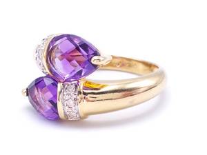 Stylish Designer Amethyst and Diamond Estate Ring in 14k Yellow Gold
