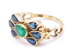Amazing 1.87 Carat Vintage Natural Emerald and Sapphire Estate Ring in 18k Yellow Gold - $3525