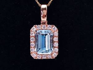 2.14 Aqua and Diamond Estate Pendant in 14k Rose Gold - $2125