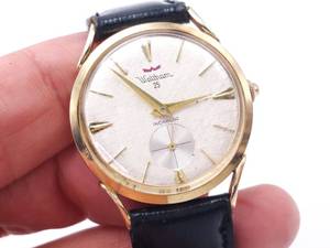 Vintage Mens Solid 14k Gold Waltham Incabloc 25 Watch with Leather Band