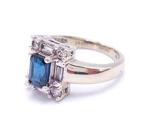 Spectacular Art Deco Nature Sapphire and Diamond Estate Ring in 14k White Gold - $4525
