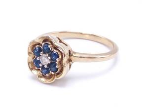 Adorable Vintage Natural Sapphire and Diamond Estate Ring in 14k Yellow Gold - $2750