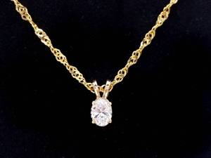 High Grade Oval Diamond Pendant and 14k Necklace - $2000