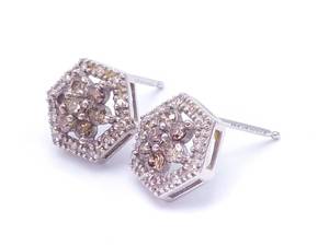 1 Carat Chocolate and White Diamond Cluster Earrings in 14k White Gold - $1775