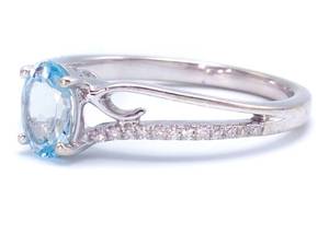 Classy Aqua and Diamond Estate Ring in 14k White Gold