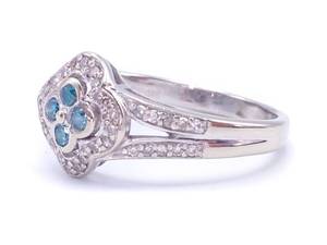 Charming Blue and White Diamond Estate Ring in White Gold - $1675