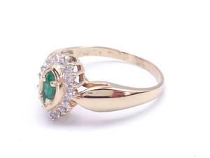 Vintage Emerald and Diamond Estate Ring in 14k Yellow Gold