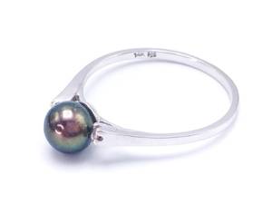 Delightful and Colorful Tahitian Pearl and Diamond Estate Ring in 14k White Gold